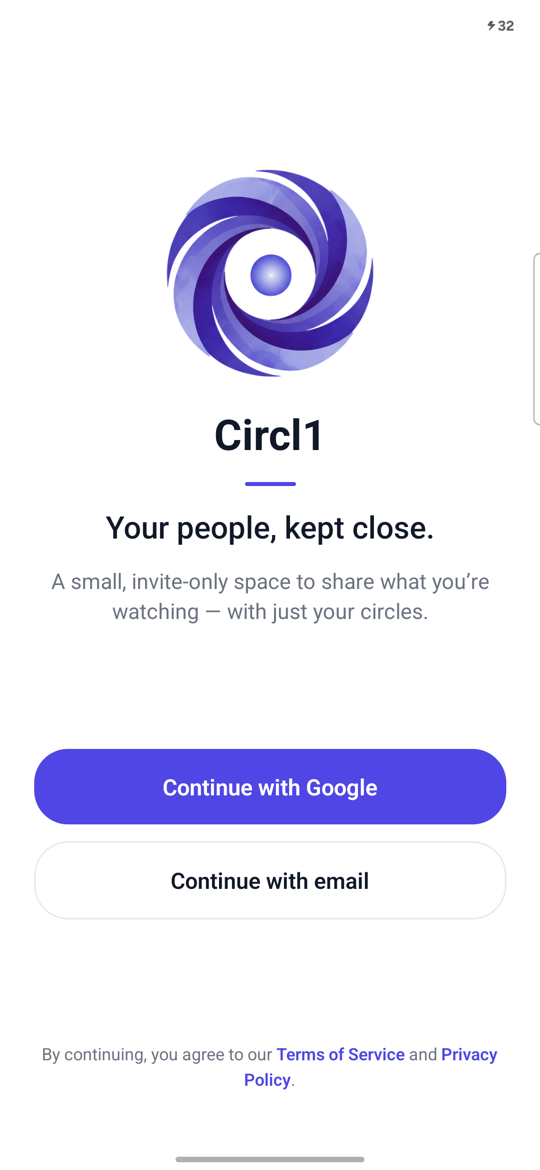 Circl1 welcome screen